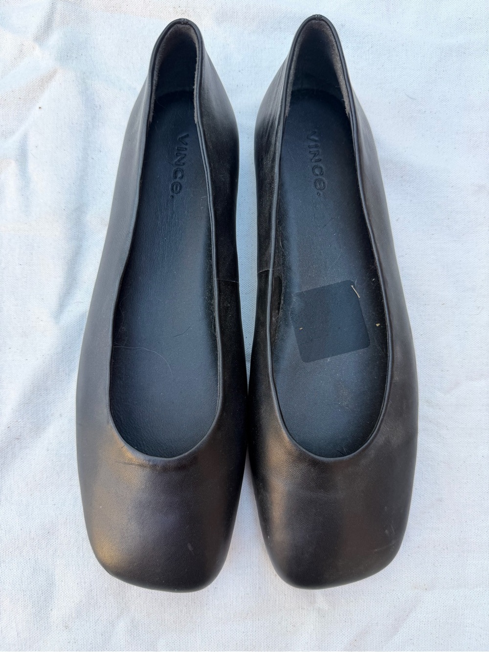 Vero Cuoio Black Leather Square-Toe Ballet Flats